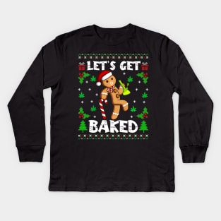 Let's Get Baked Gingerbread Man Weed Funny Christmas Cookie Kids Long Sleeve T-Shirt